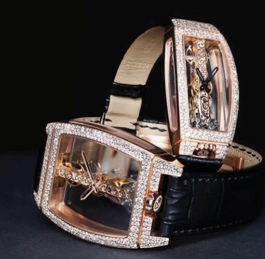 The distinctive rectangle movement could be viewed through the transparent sapphire crystal.