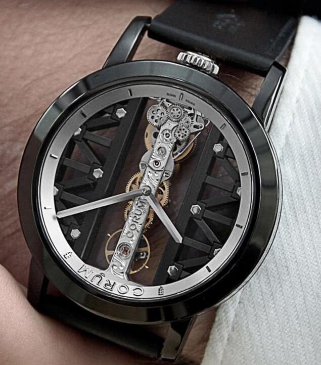 The all-black design endows the Corum the modern elegance.