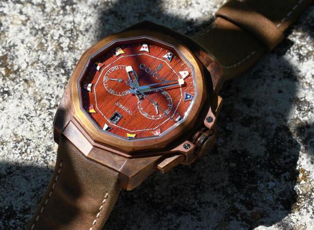 The Corum has combined two attractive features: teak dial and bronze case.