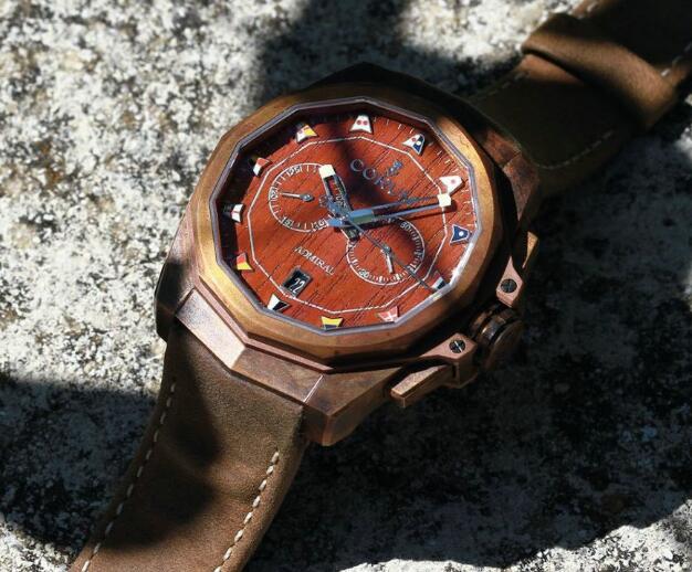 The bronze Corum sports a distinctive look of retro style.